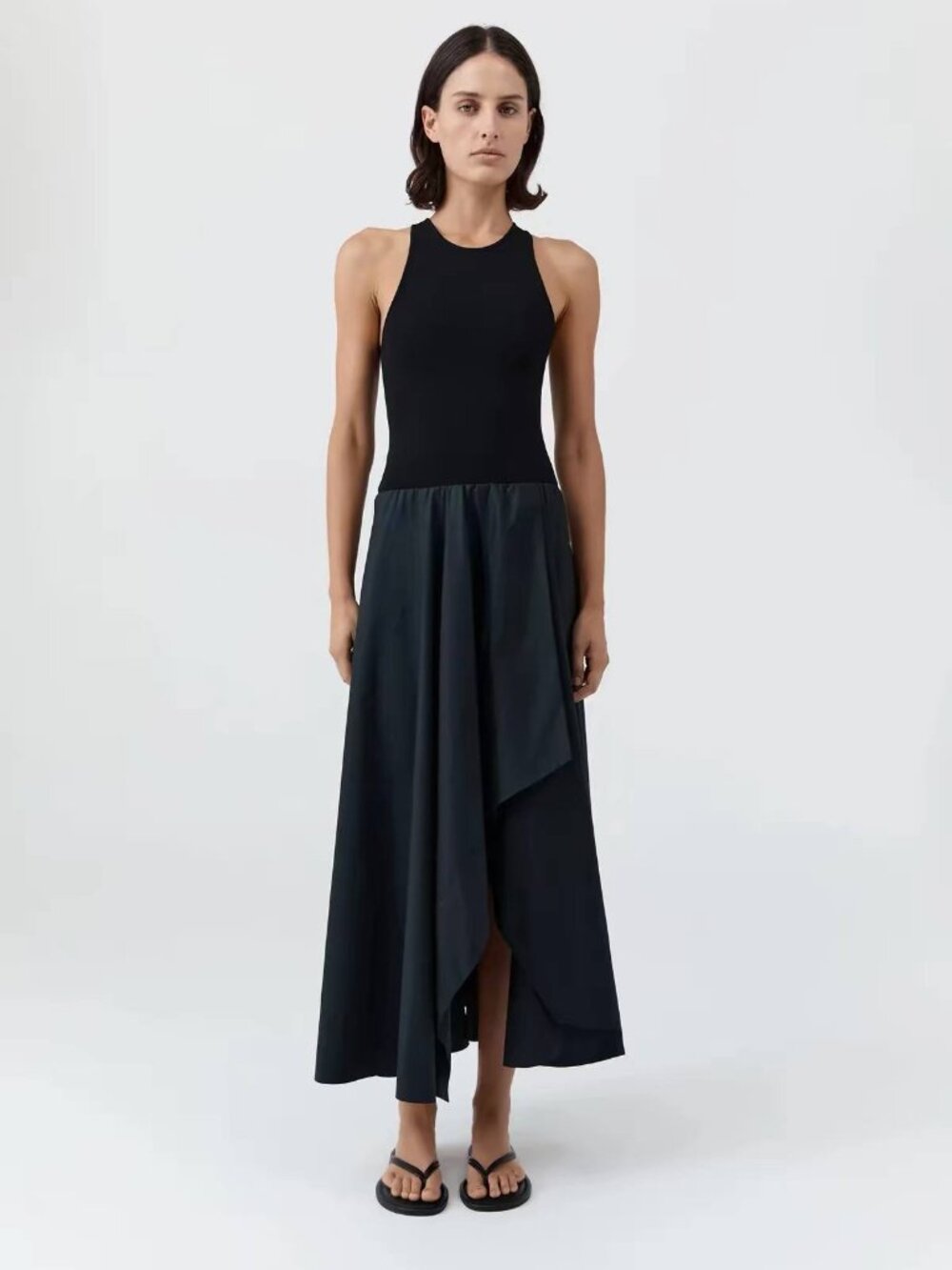 St. Agni NWOT Knit Bodice Asymm Dress - Black S